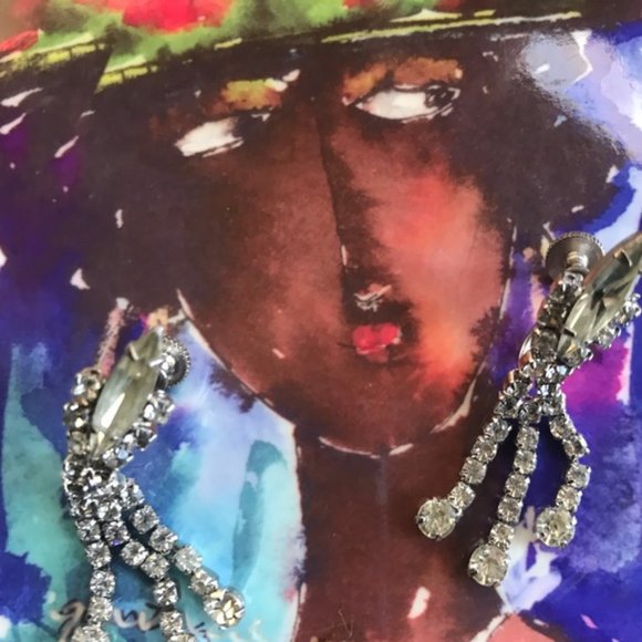 Vintage Crystal Diamond dangle screw back earrings - Picture 1 of 5